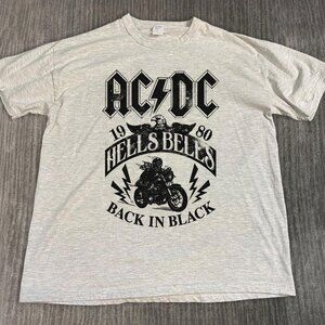 Ash Grey Cotton ACDC 1980 Hells Bells T-shirt, Retro ACDC Back in Black shirt